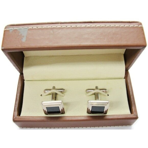 Chaps Vintage Square Cufflinks Black & Silver Tone Tux Wedding Formal IOB - Picture 4 of 12